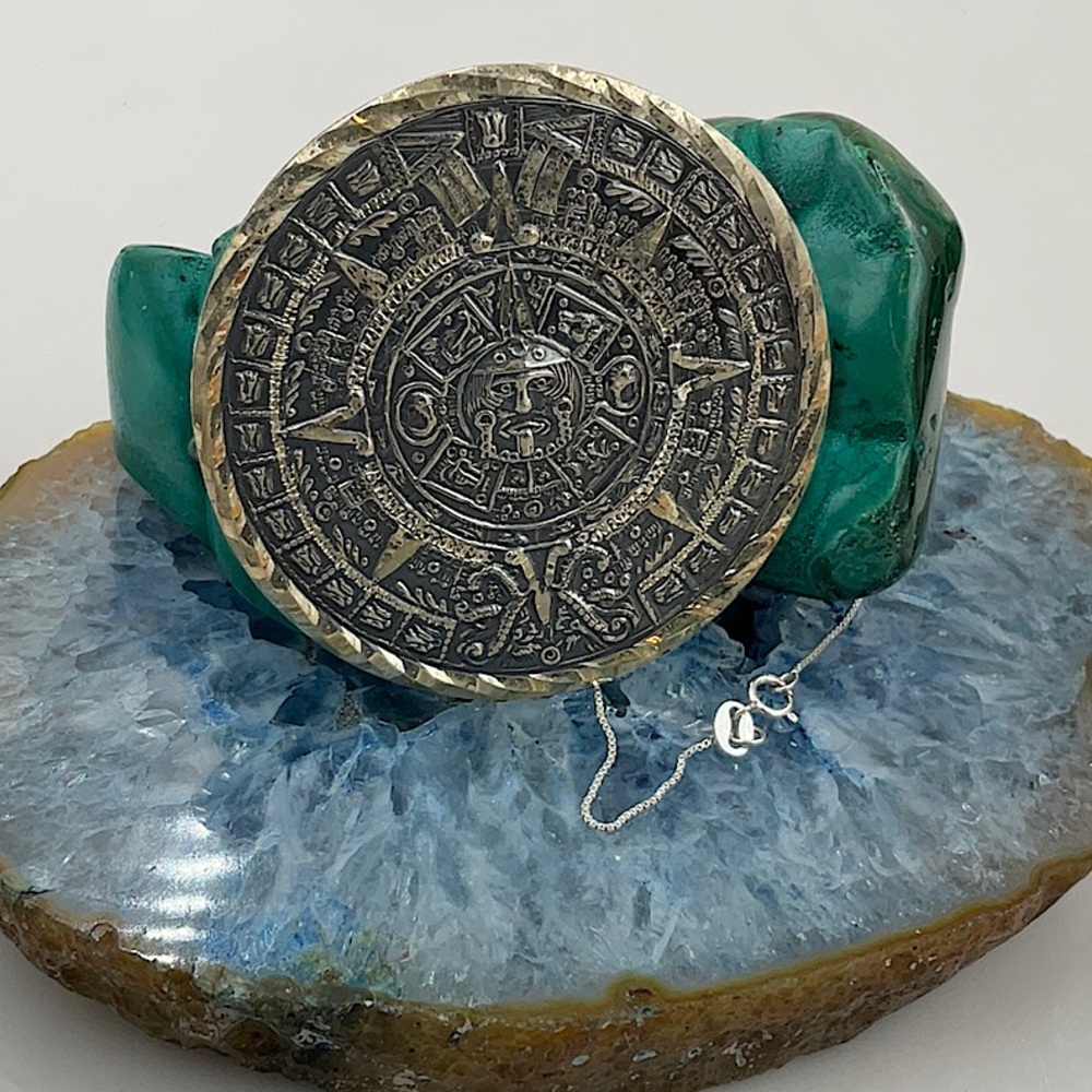 Vtg.17” Sterling Silver Necklace With Signed Sterling Silver 925 Mayan Sun God - Picture 6 of 8